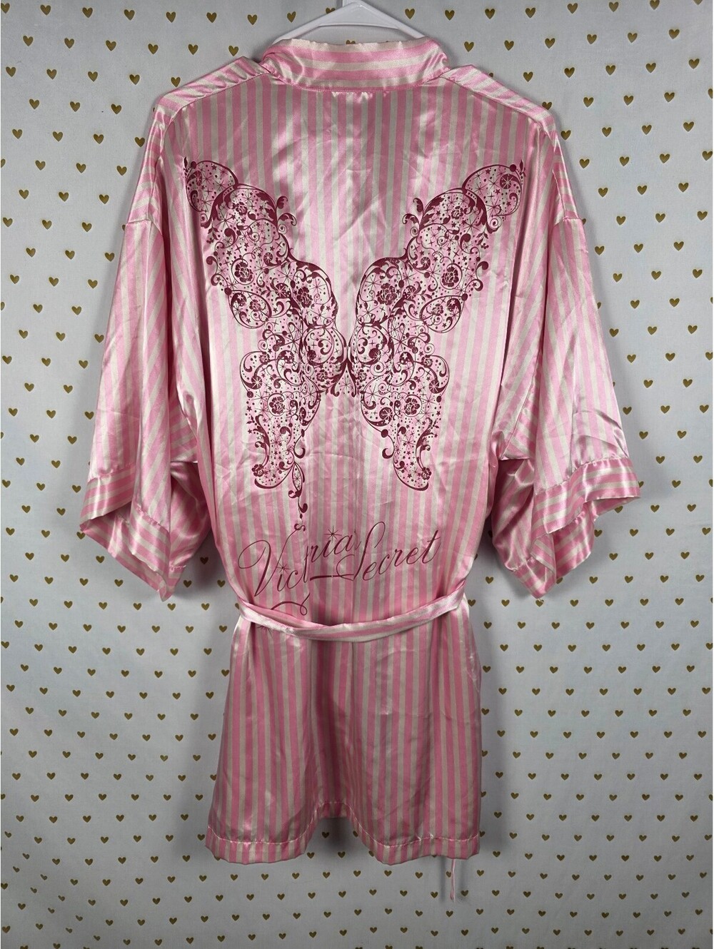 2009 Victoria's Secret Fashion Show Robe Pink Stripe Butterfly Angel Wings OS